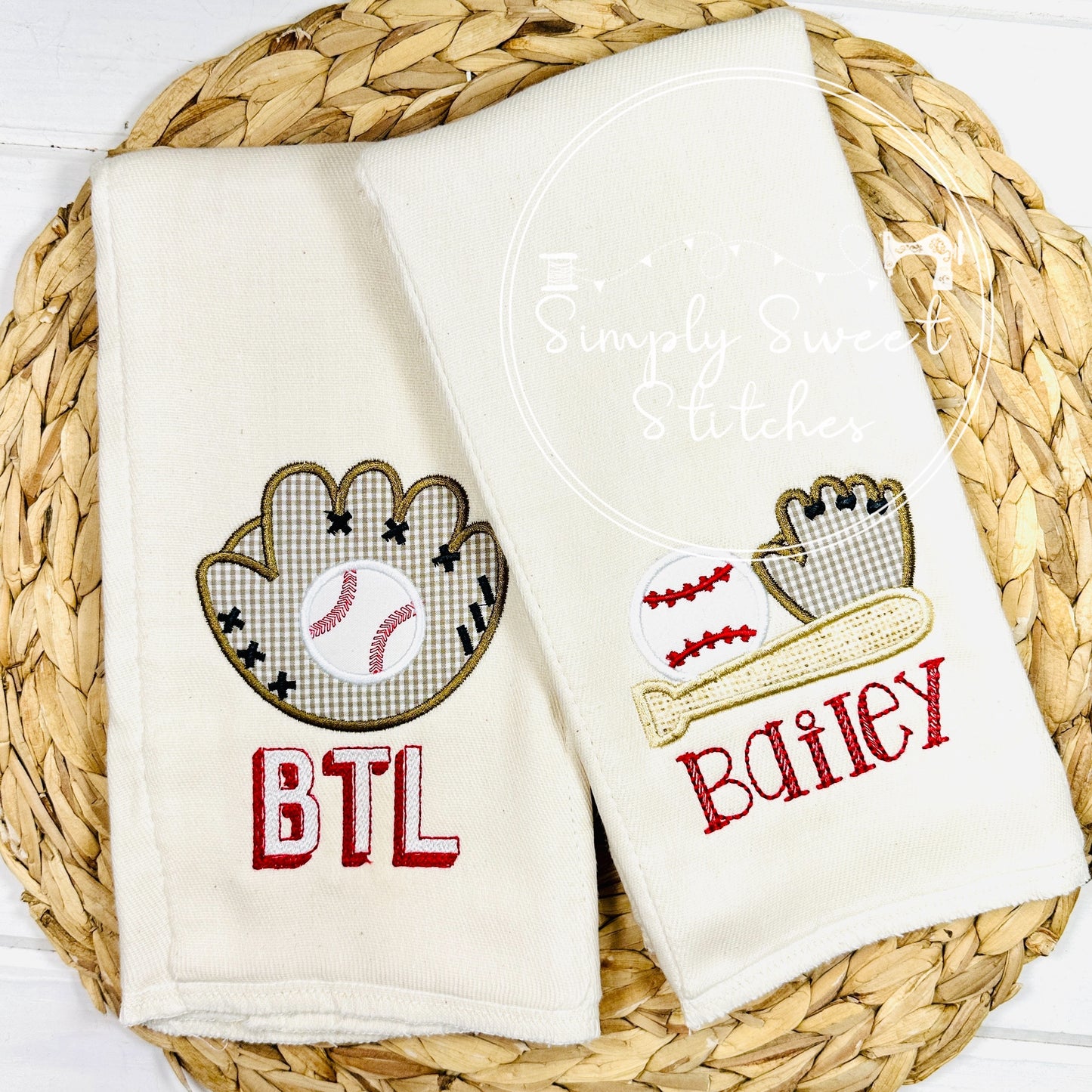 1027 - BASEBALL SET - APPLIQUE BURP CLOTH