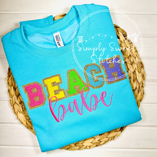 2534 - BEACH BABE FAUX CHENILLE - EMBROIDERY ADULT SWEATSHIRT