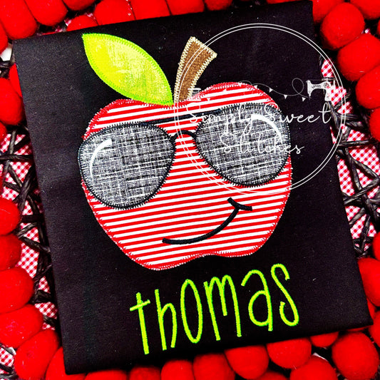 2560 - BOY SCHOOL IS COOL APPLE WITH SUNGLASSES - APPLIQUE CHILD SHIRT