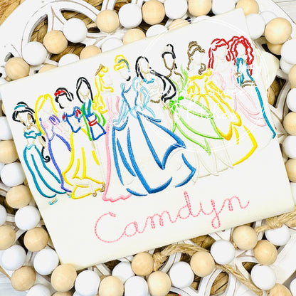 2029 - PRINCESS LINEUP OUTLINE - SKETCH CHILD SHIRT