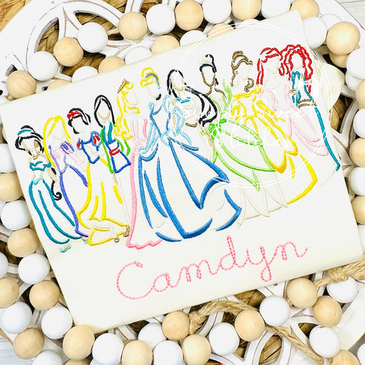 2029 - PRINCESS LINEUP OUTLINE - SKETCH CHILD SHIRT