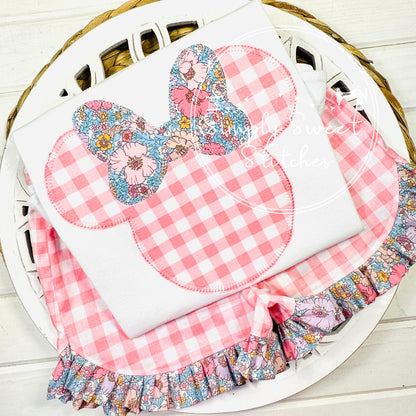 2494 - MOUSE HEAD WITH FLORAL BOW - APPLIQUE CHILD SHIRT