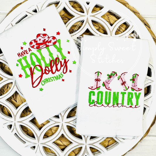 2827 - HOLLY DOLLY CHRISTMAS - EMBROIDERY KITCHEN TOWELS