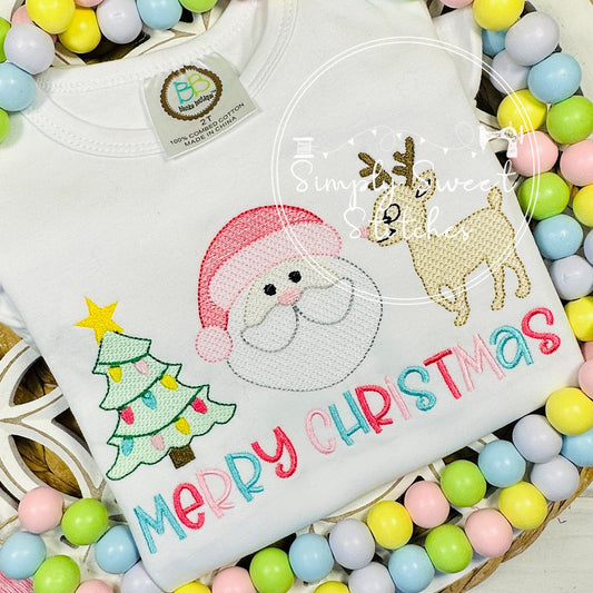 2776 - SANTA TREE REINDEER TRIO - APPLIQUE CHILD SHIRT