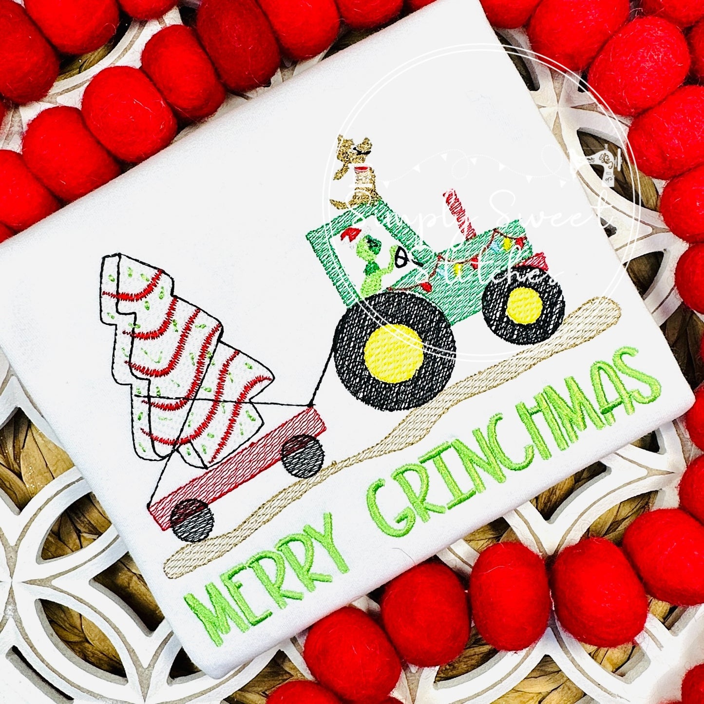 2777 - OH CHRISTMAS TREE GREEN TRACTOR - APPLIQUE CHILD SHIRT