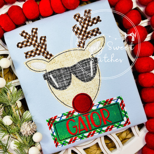 2782 - REINDEER WITH SUNGLASSES - APPLIQUE CHILD SHIRT