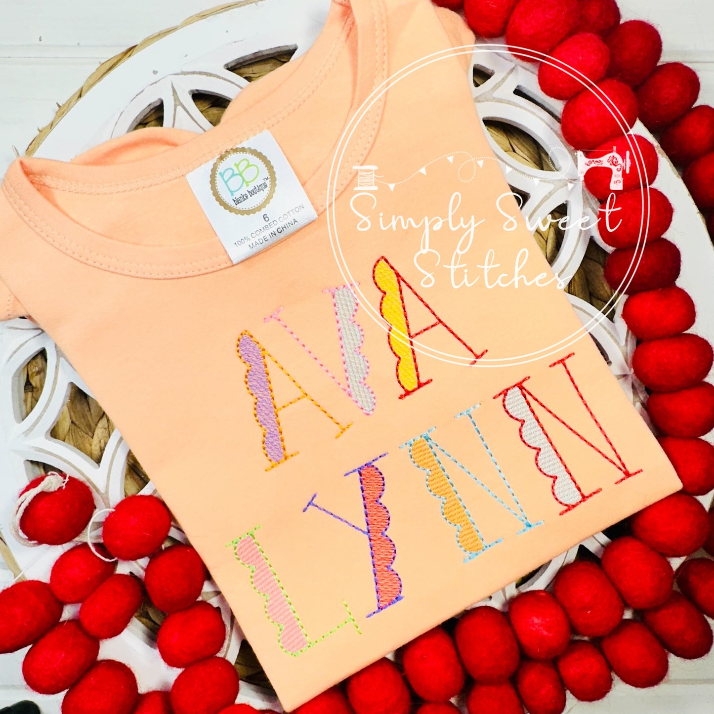 1715 - GIRLS SCALLOPED NAME BRIGHT COLORS - SKETCH CHILD SHIRT