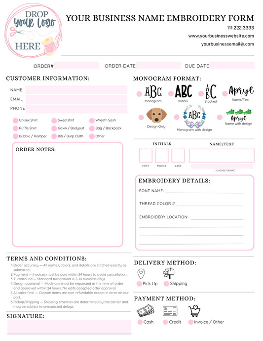 Editable Embroidery Form | Digital Download