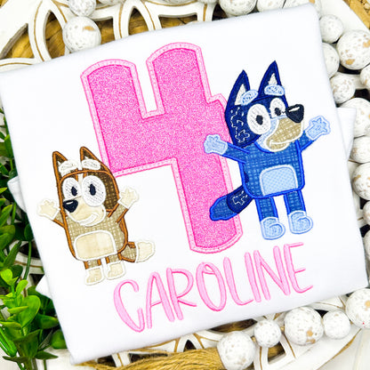 2153 - BLUEY BIRTHDAY NUMBER - APPLIQUE CHILD SHIRT