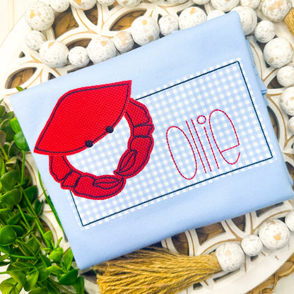1632 - CRAB NAME BOX - APPLIQUE CHILD SHIRT