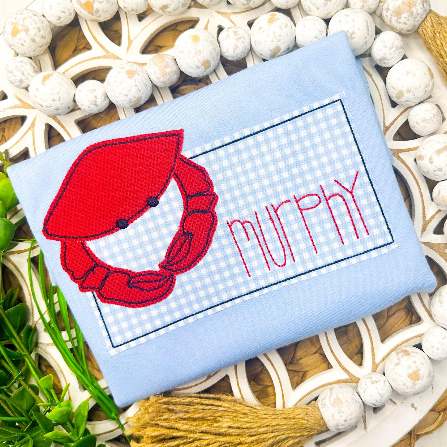 1632 - CRAB NAME BOX - APPLIQUE CHILD SHIRT