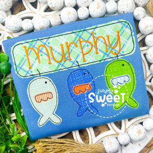 2724 - FISH TRIO WITH NAME BOX - APPLIQUE CHILD SHIRT