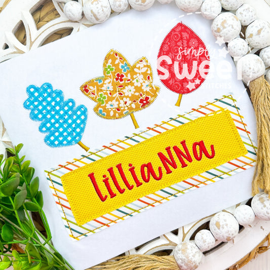 2944 - GIRL FALLING LEAVES WITH NAME PLATE - APPLIQUE CHILD SHIRT