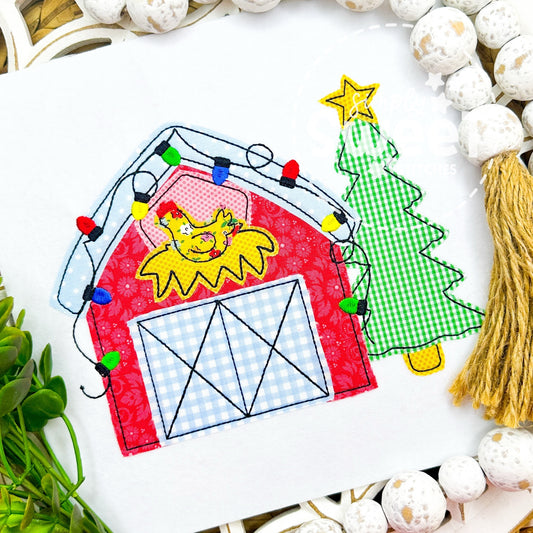2939 - CHRISTMAS BARN WITH TREE - APPLIQUE CHILD SHIRT