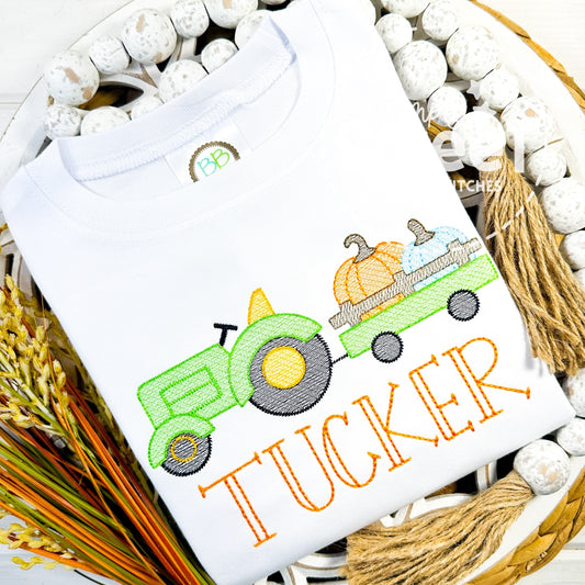 1214 - TRACTOR PULLING PUMPKIN - SKETCH CHILD SHIRT