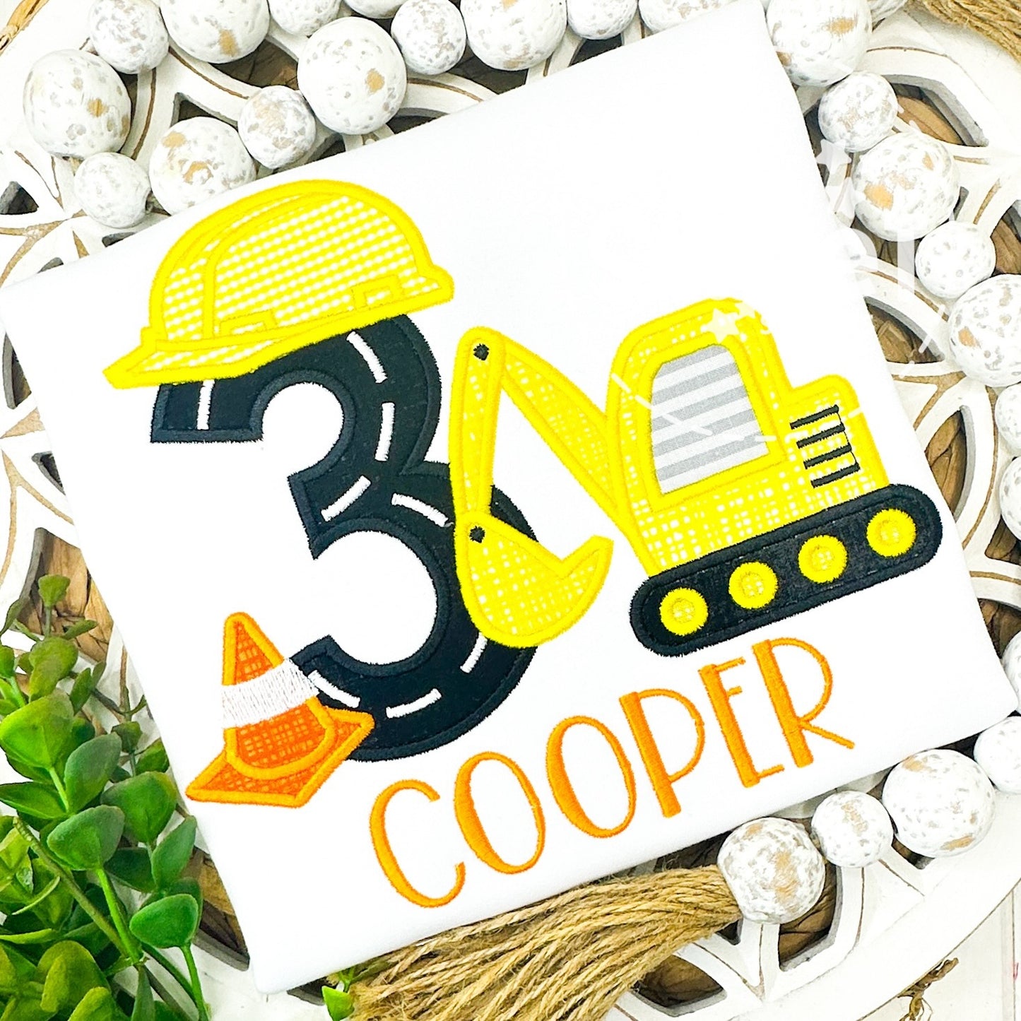 2644 - CONSTRUCTION BIRTHDAY NUMBER - APPLIQUE CHILD SHIRT