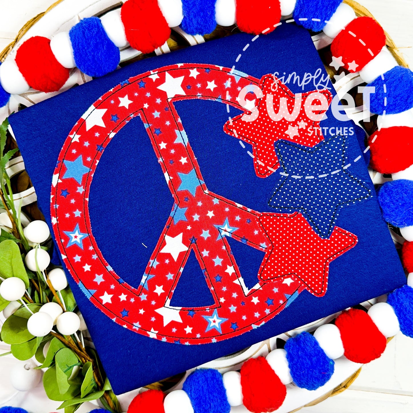 2813 - PATRIOTIC PEACE SIGN WITH STARS - APPLIQUE CHILD SHIRT