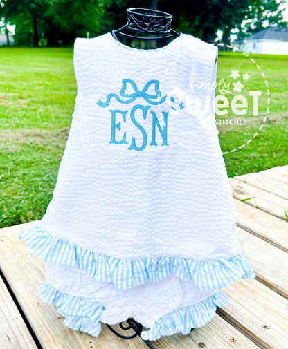 2802 - MONOGRAMMED / EMBROIDERED NAME - SEERSUCKER SWING BACK SET