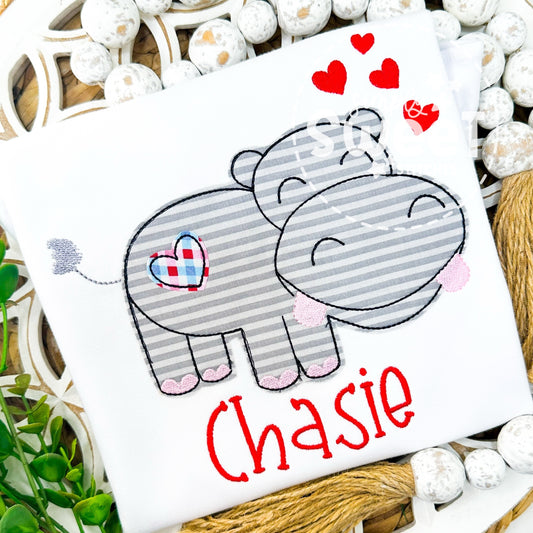 2974 | VALENTINE'S HIPPO | APPLIQUE CHILD SHIRT