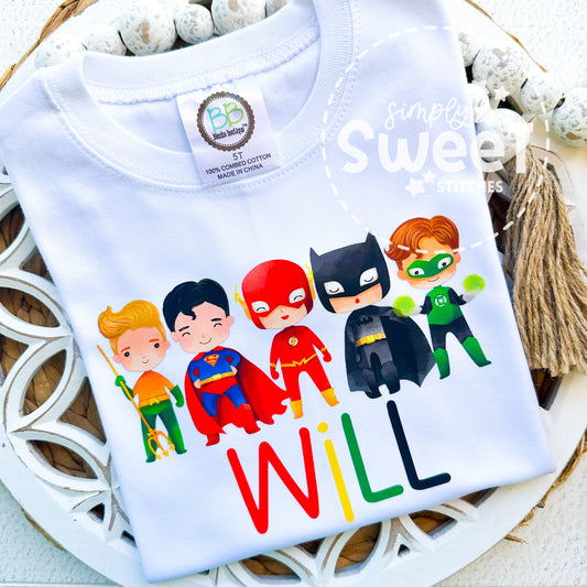 2891 - SUPERHERO LINE UP - HEAT PRESS CHILD SHIRT