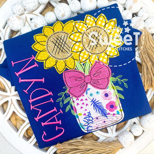 2848 - SUNFLOWERS IN A VASE - APPLIQUE CHILD SHIRT
