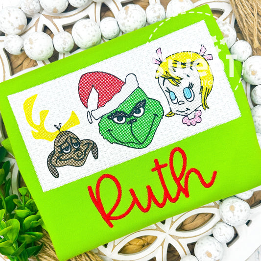 1906 - GRINCH TRIO FAUX SMOCKED - SKETCH CHILD SHIRT