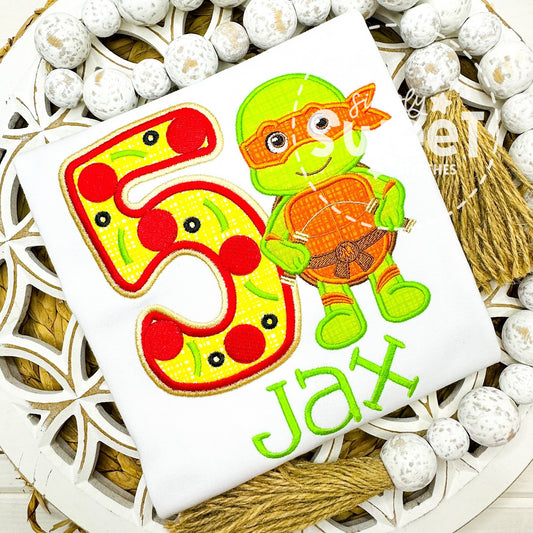2908 - FIGHTING TMNT BIRTHDAY NUMBER - APPLIQUE CHILD SHIRT