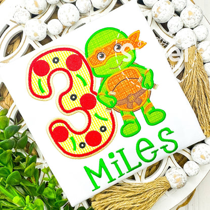 2908 - FIGHTING TMNT BIRTHDAY NUMBER - APPLIQUE CHILD SHIRT