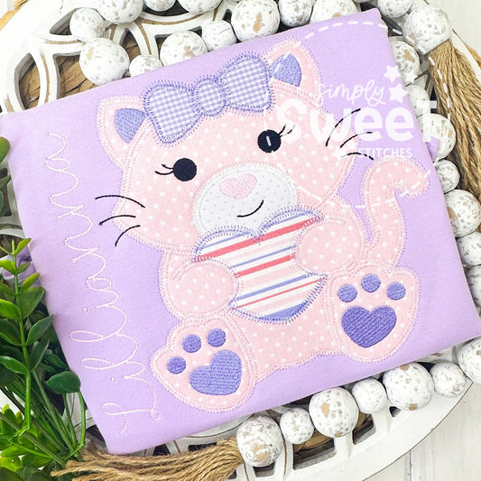 2949 | VALENTINE KITTY CAT GIRL | APPLIQUE CHILD SHIRT