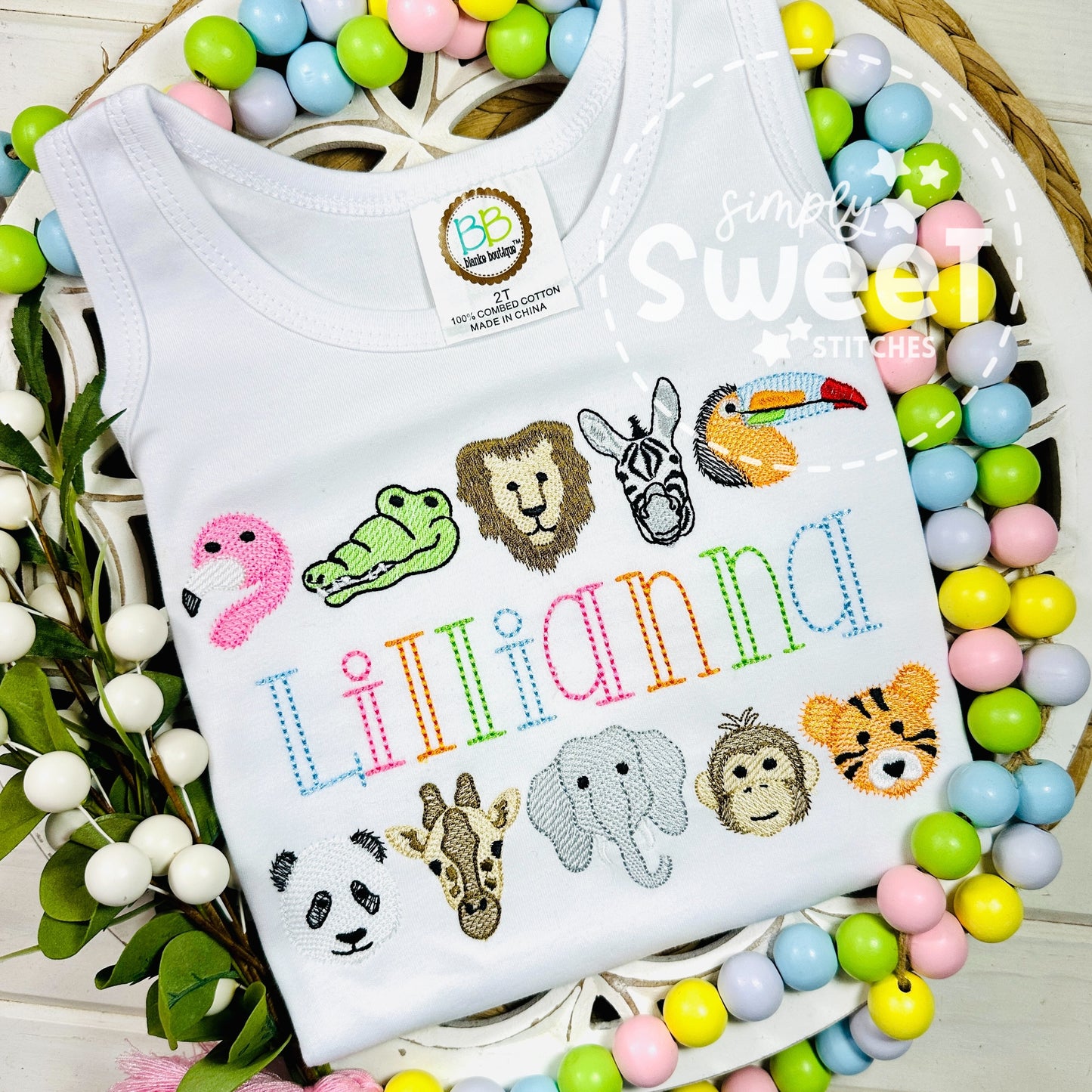 2745 - ZOO ANIMAL BORDERS WITH NAME - EMBROIDERY CHILD SHIRT