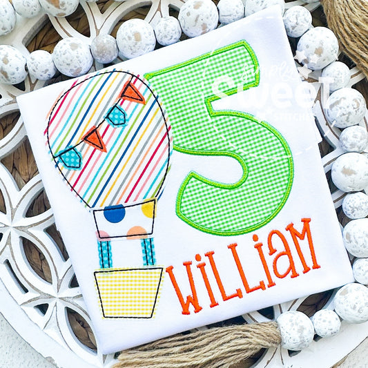 2918 | HOT AIR BALLOON BIRTHDAY NUMBER | APPLIQUE CHILD SHIRT