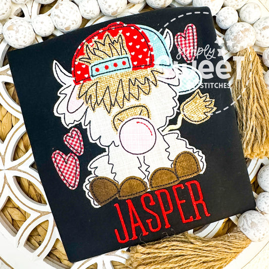 2927 | VALENTINE HIGHLAND COW BOY | APPLIQUE CHILD SHIRT