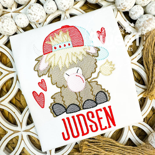 2927 | VALENTINE HIGHLAND COW BOY | SKETCH CHILD SHIRT