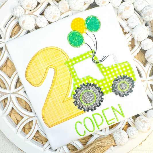 2930 | TRACTOR BIRTHDAY NUMBER | APPLIQUE CHILD SHIRT