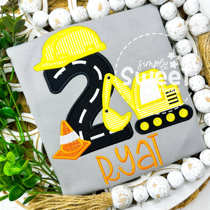 2644 - CONSTRUCTION BIRTHDAY NUMBER - APPLIQUE CHILD SHIRT