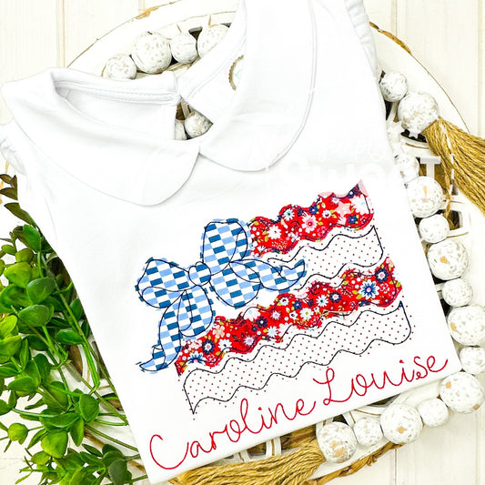 1610 | PATRIOTIC FLAG WITH BOW APPLIQUE | CHILD SHIRT