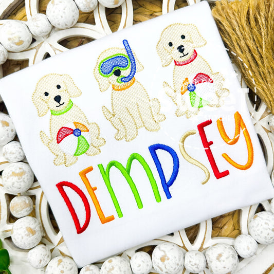 2958 | BEACH BUDDY PUPPY TRIO | APPLIQUE CHILD SHIRT
