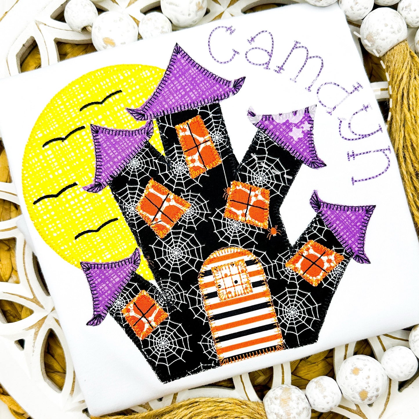 👻👻👻 1815 - GIRL HAUNTED HOUSE - APPLIQUE CHILD SHIRT