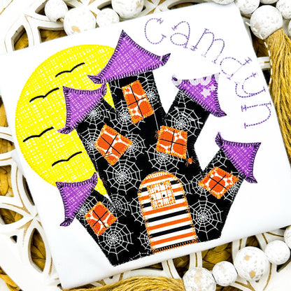 👻👻👻 1815 - GIRL HAUNTED HOUSE - APPLIQUE CHILD SHIRT