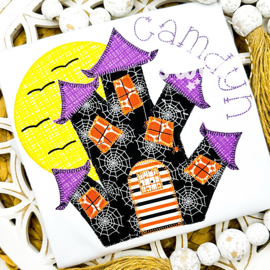 👻👻👻 1815 - GIRL HAUNTED HOUSE - APPLIQUE CHILD SHIRT