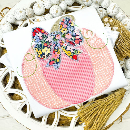 2913 | PREPPY PUMPKIN WITH BOW | APPLIQUE CHILD SHIRT
