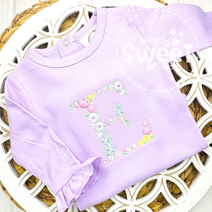 2413 - FLORAL INITIAL - EMBROIDERY BABY GOWN