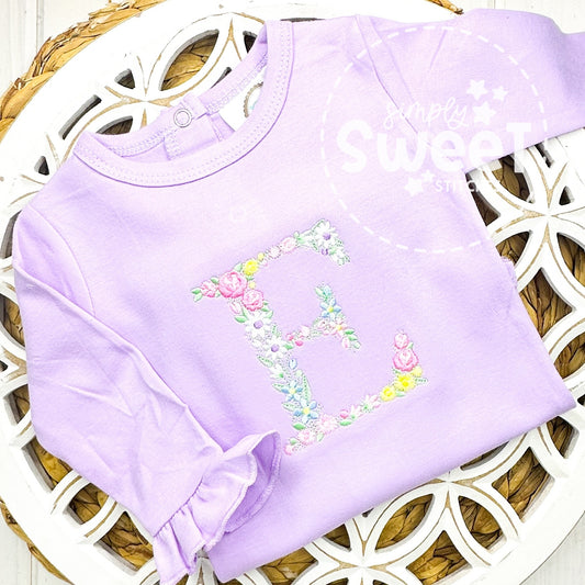 2413 - FLORAL INITIAL - EMBROIDERY BABY GOWN