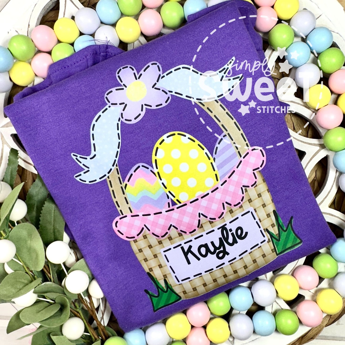 2699 - EASTER BASKET WITH BOW  - HEAT PRESS CHILD SHIRT