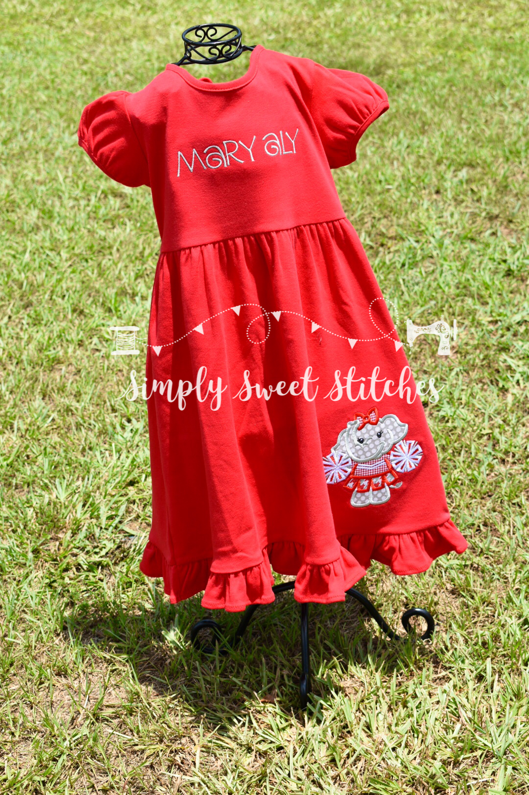 1083 - ELEPHANT CHEERLEADER - APPLIQUE EMPIRE DRESS