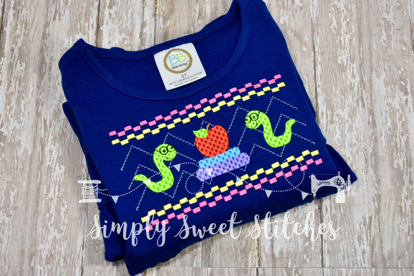 1111 - FAUX SMOCKED BOOKWORM - EMBROIDERY CHILD SHIRT