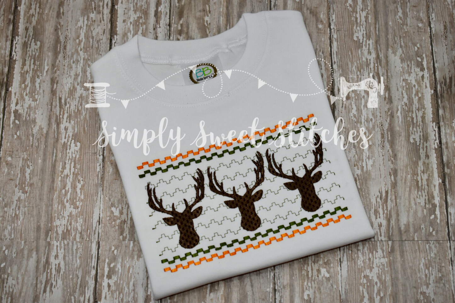 1117 - FAUX SMOCKED DEER - EMBROIDERY CHILD SHIRT
