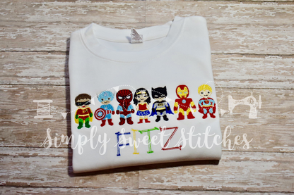 1663 - SUPERHERO LINEUP - SKETCH CHILD SHIRT