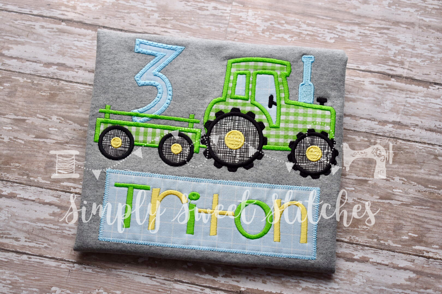 1113 - TRACTOR WITH TRAILER BIRTHDAY NUMBER - APPLIQUE CHILD SHIRT