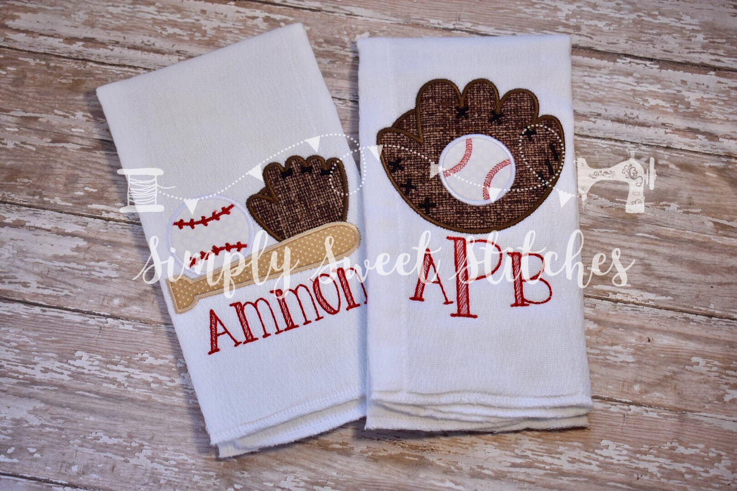 1027 - BASEBALL SET - APPLIQUE BURP CLOTH